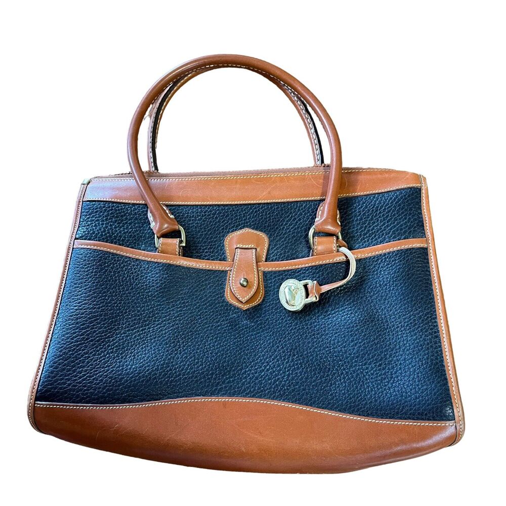 Dooney & Bourke Purse / Handbag All Weather Leather Black & Tan Bag Charm Retro